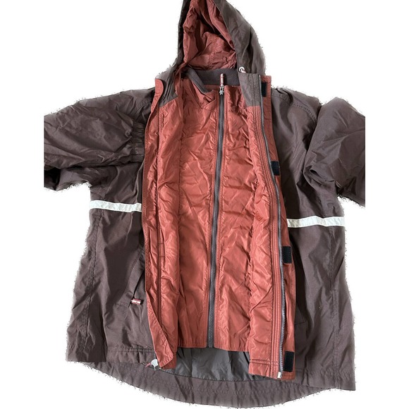 Vintage 90s Nike Swoosh Brown Full Zip Hooded Double Zipper Medium Jacket VTG - Picture 4 of 9